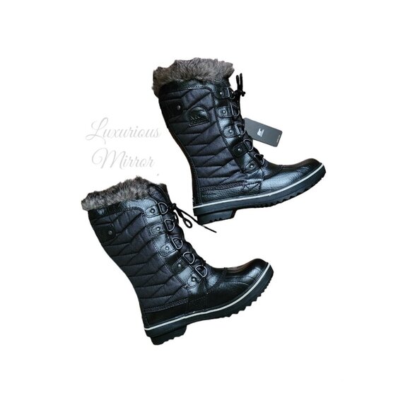 Sorel Tofino II Faux Fur Waterproof Lace Up Lined Boots Sz 7 Black Stone Women - Picture 2 of 10